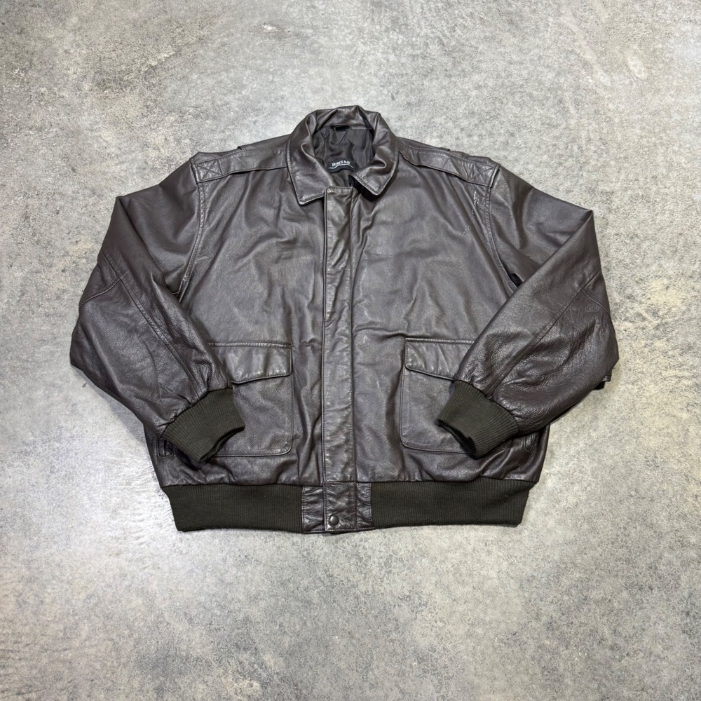 Burks Bay Bomber Jacket Men XXL Brown Leather Aviator A-2 Style Ribbed Trim
